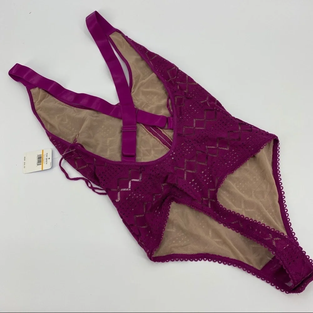 Free People Thank You Never Bodysuit Magenta Small New with Tag